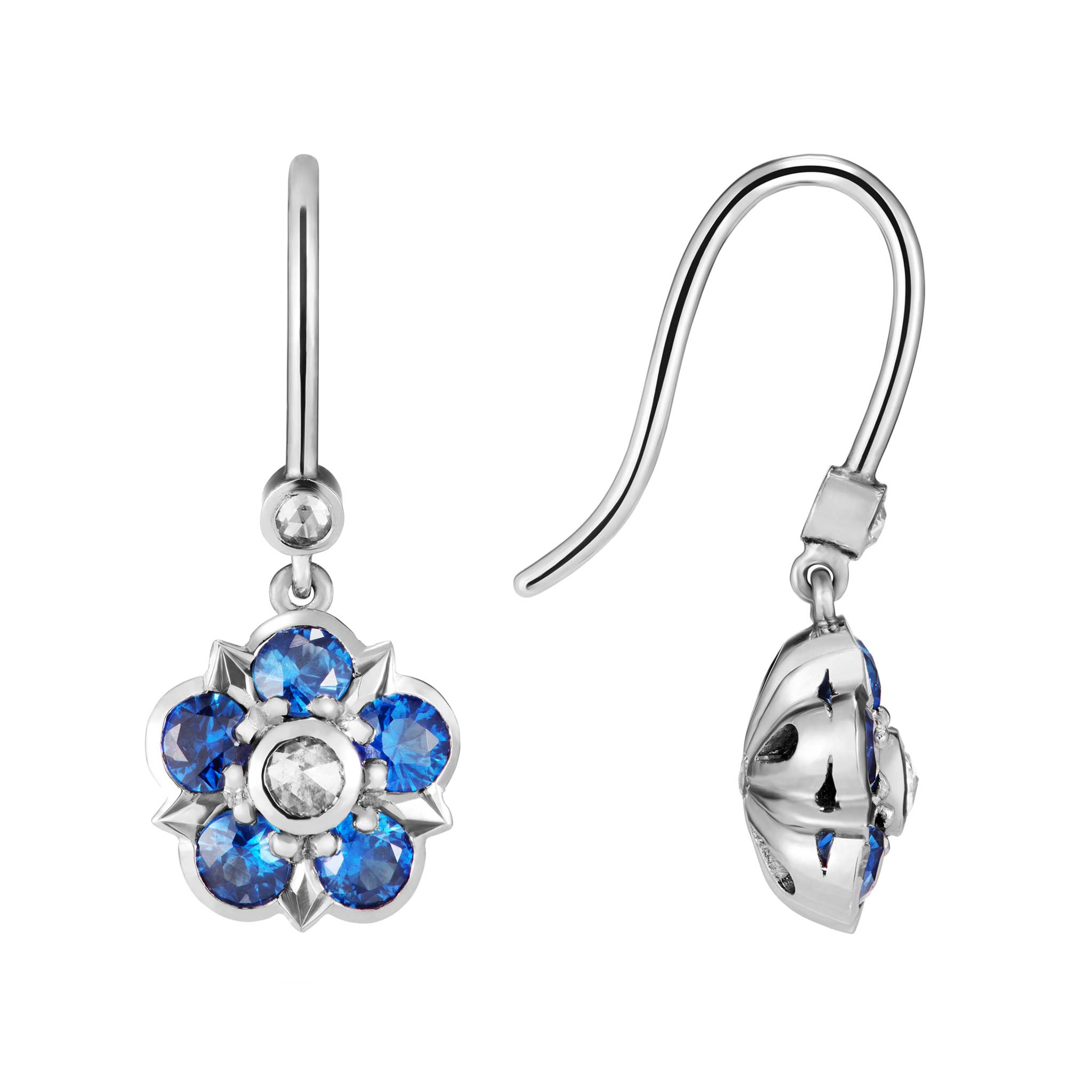 Sapphire and Diamond Rose Earrings in Platinum